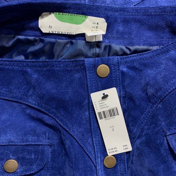 Anthropologie Blue Leather Button-Front Mini Skirt - Picture 6 of 7